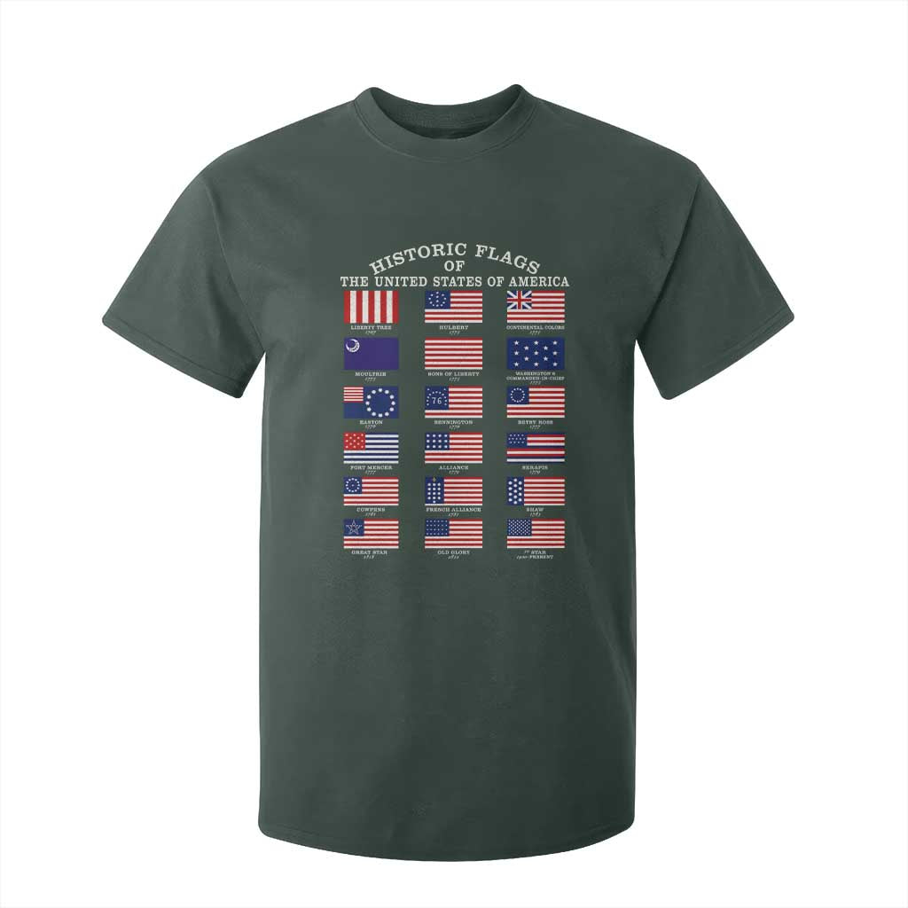 Historic Flags of The United States of America T Shirt For Kid US History 4th of July