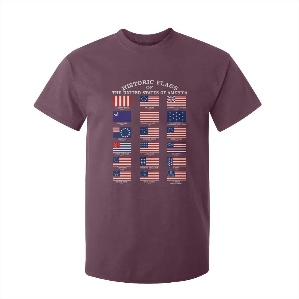 Historic Flags of The United States of America T Shirt For Kid US History 4th of July