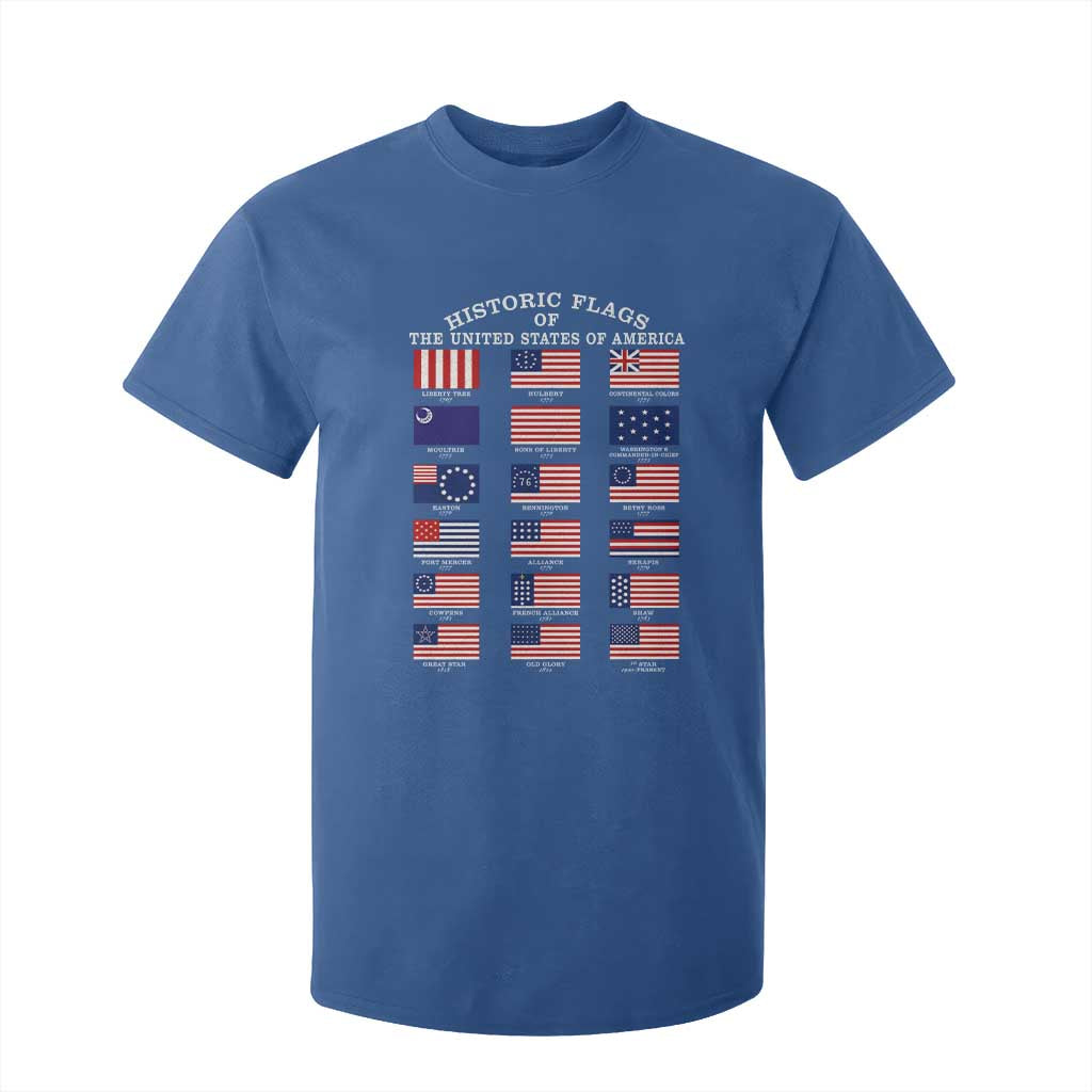 Historic Flags of The United States of America T Shirt For Kid US History 4th of July
