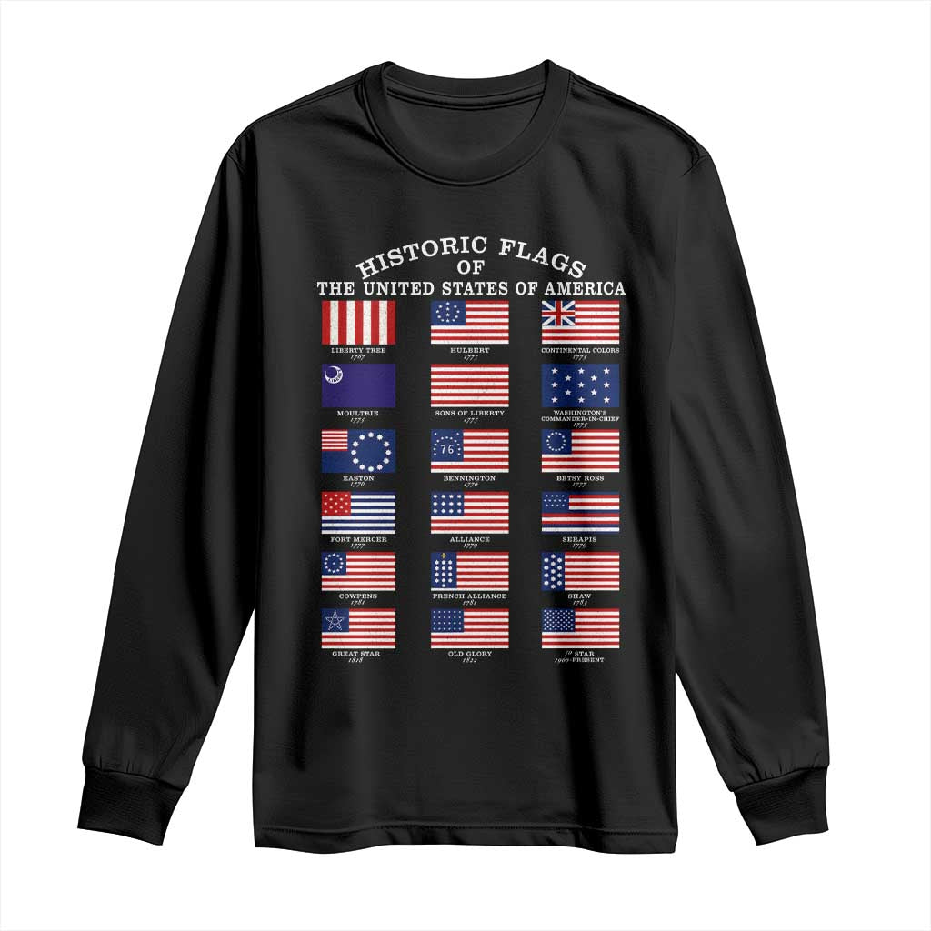 Historic Flags of The United States of America Long Sleeve Shirt US History 4th of July TS11 Black Print Your Wear