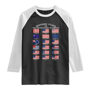 Historic Flags of The United States of America Raglan Shirt US History 4th of July