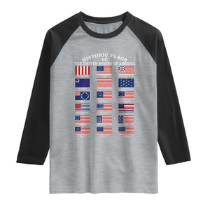 Historic Flags of The United States of America Raglan Shirt US History 4th of July