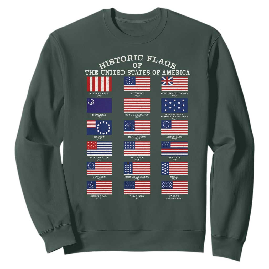 Historic Flags of The United States of America Sweatshirt US History 4th of July