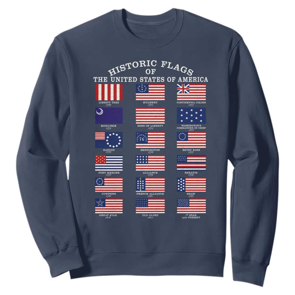 Historic Flags of The United States of America Sweatshirt US History 4th of July