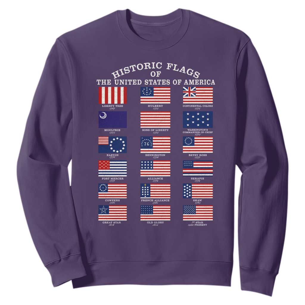 Historic Flags of The United States of America Sweatshirt US History 4th of July