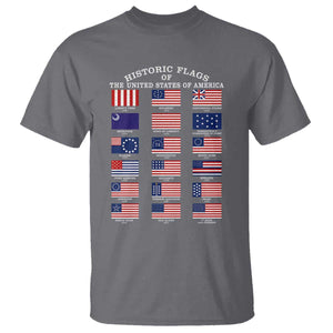 Historic Flags of The United States of America T Shirt US History 4th of July