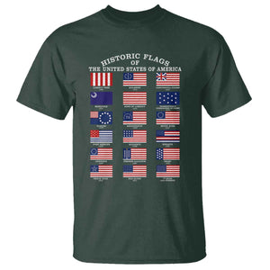 Historic Flags of The United States of America T Shirt US History 4th of July
