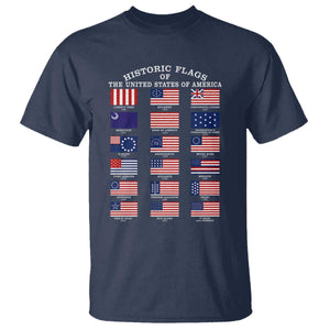 Historic Flags of The United States of America T Shirt US History 4th of July