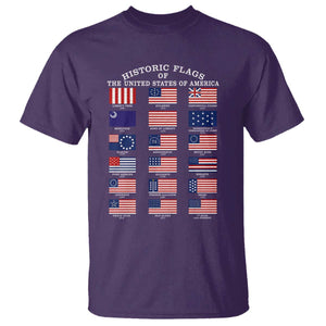 Historic Flags of The United States of America T Shirt US History 4th of July