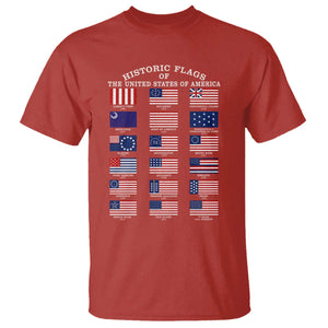 Historic Flags of The United States of America T Shirt US History 4th of July