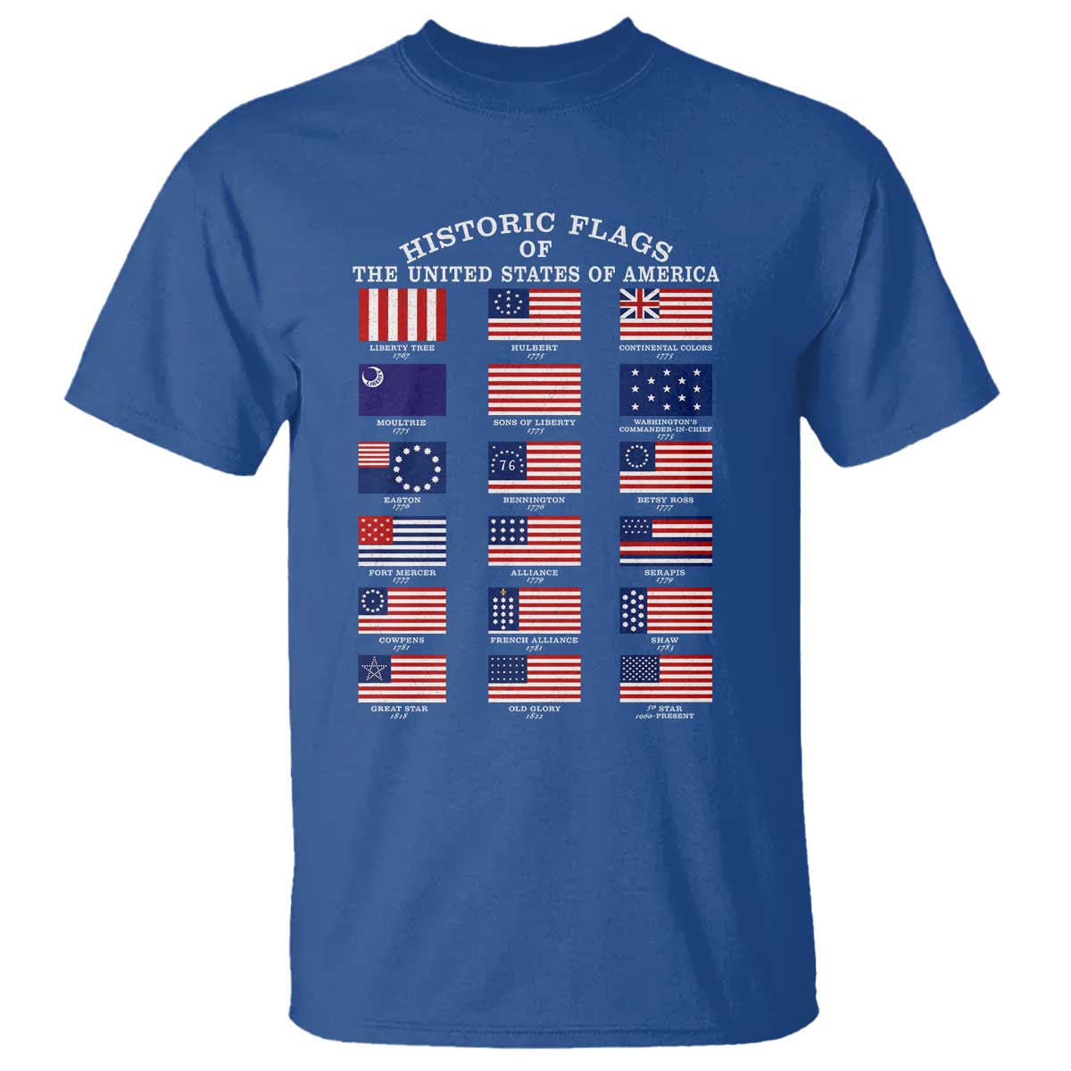 Historic Flags of The United States of America T Shirt US History 4th of July