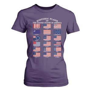 Historic Flags of The United States of America T Shirt For Women US History 4th of July TS11 Purple Print Your Wear