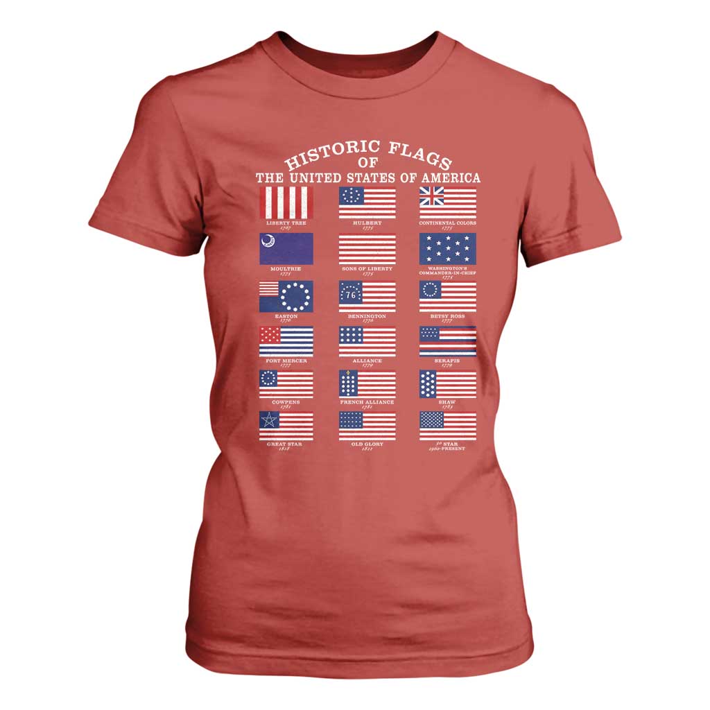 Historic Flags of The United States of America T Shirt For Women US History 4th of July TS11 Red Print Your Wear