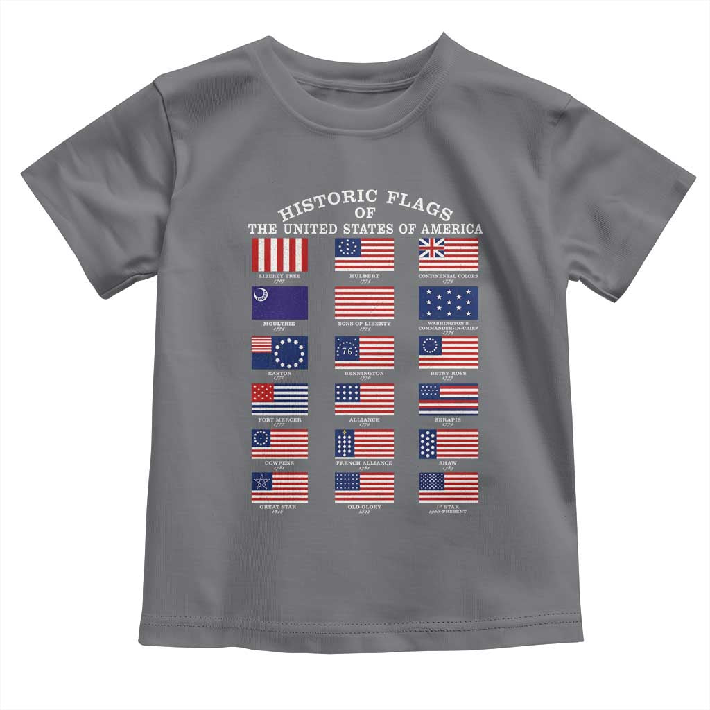 Historic Flags of The United States of America Toddler T Shirt US History 4th of July TS11 Charcoal Print Your Wear