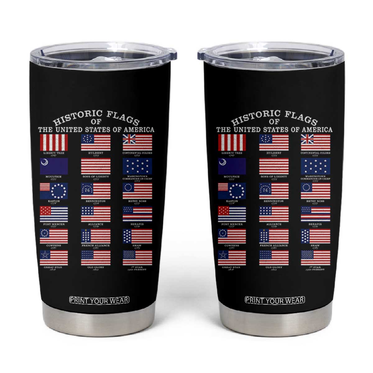 Historic Flags of The United States of America Tumbler Cup US History 4th of July