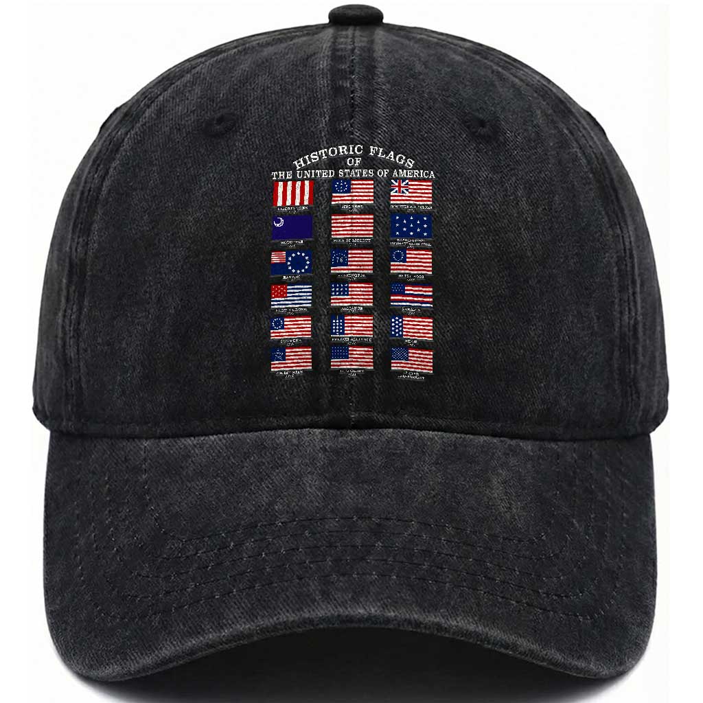 Historic Flags of The United States of America Washed Cotton Baseball Cap US History 4th of July TS11 Print Your Wear