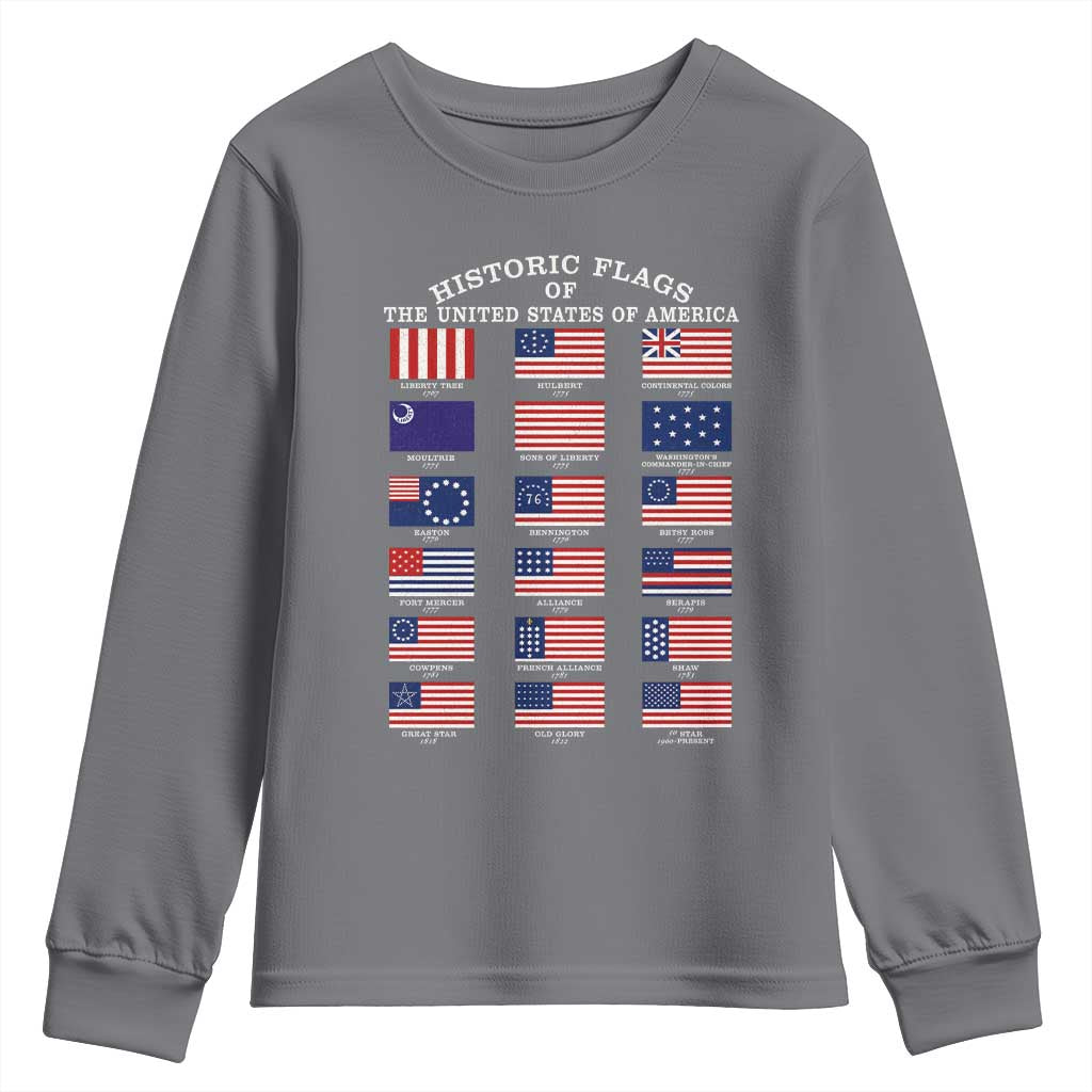Historic Flags of The United States of America Youth Sweatshirt US History 4th of July