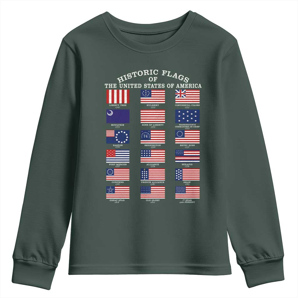 Historic Flags of The United States of America Youth Sweatshirt US History 4th of July