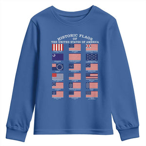 Historic Flags of The United States of America Youth Sweatshirt US History 4th of July