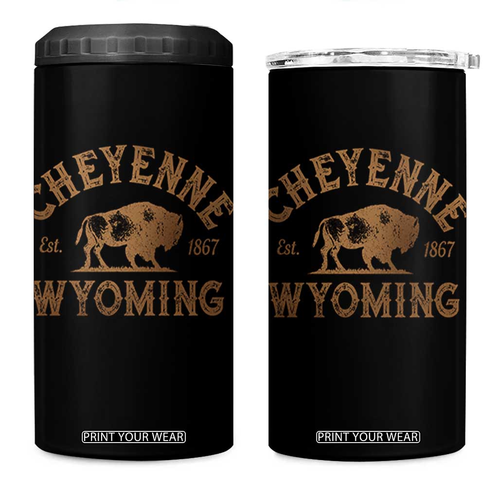 Cheyenne Wyoming Est 1867 WY Bison Cowboy State Pride 4 in 1 Can Cooler Tumbler