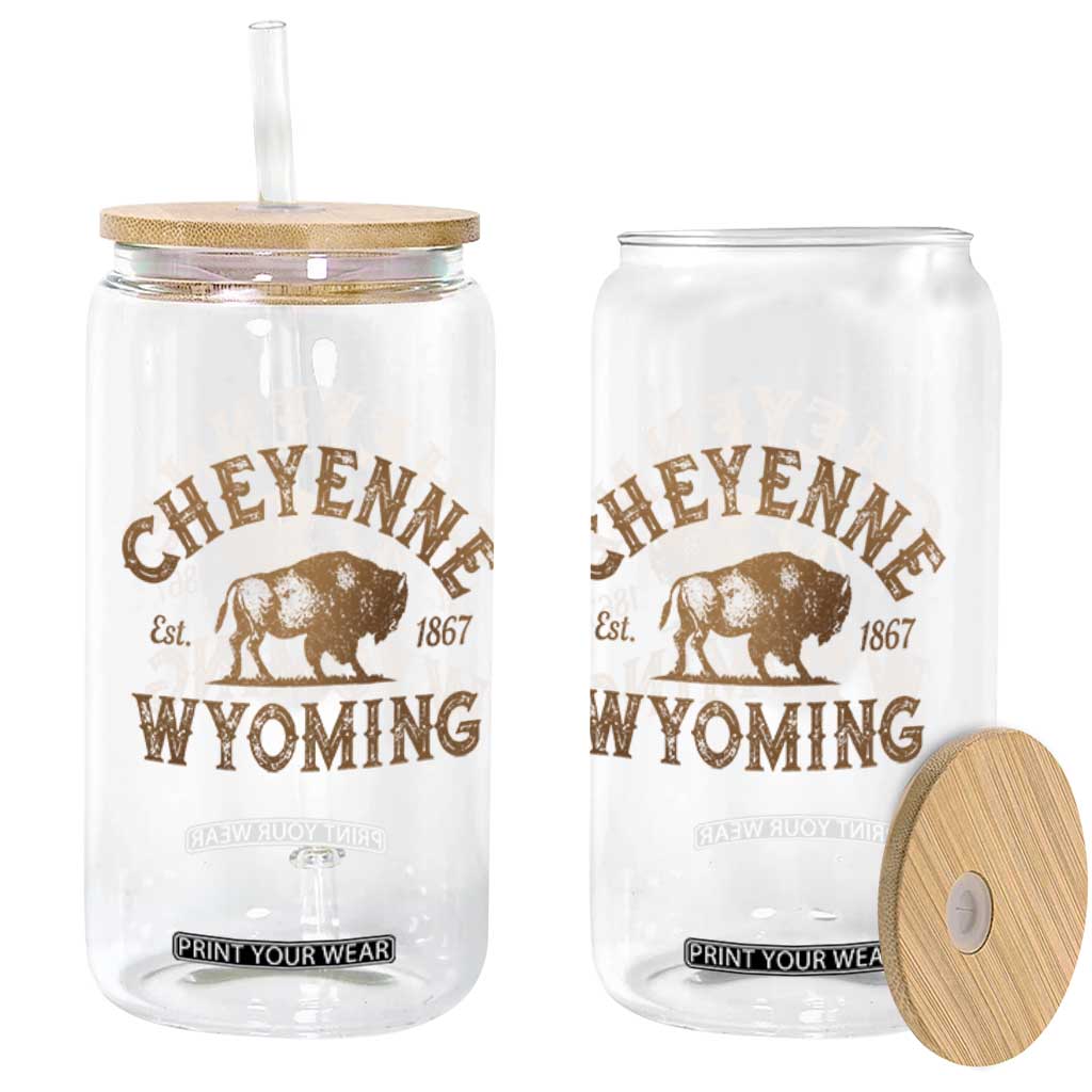 Cheyenne Wyoming Est 1867 WY Bison Cowboy State Pride Glass Can