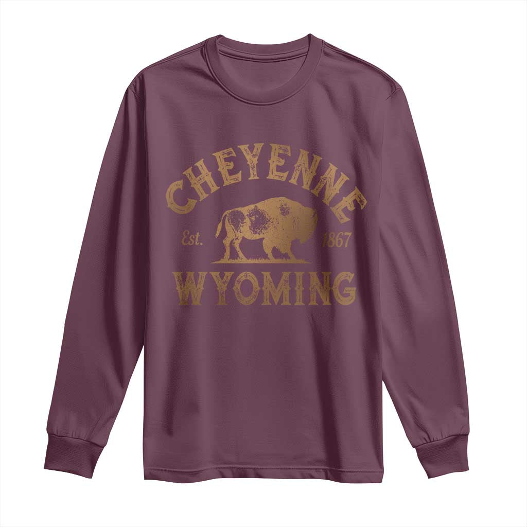 Cheyenne Wyoming Est 1867 WY Bison Cowboy State Pride Long Sleeve Shirt