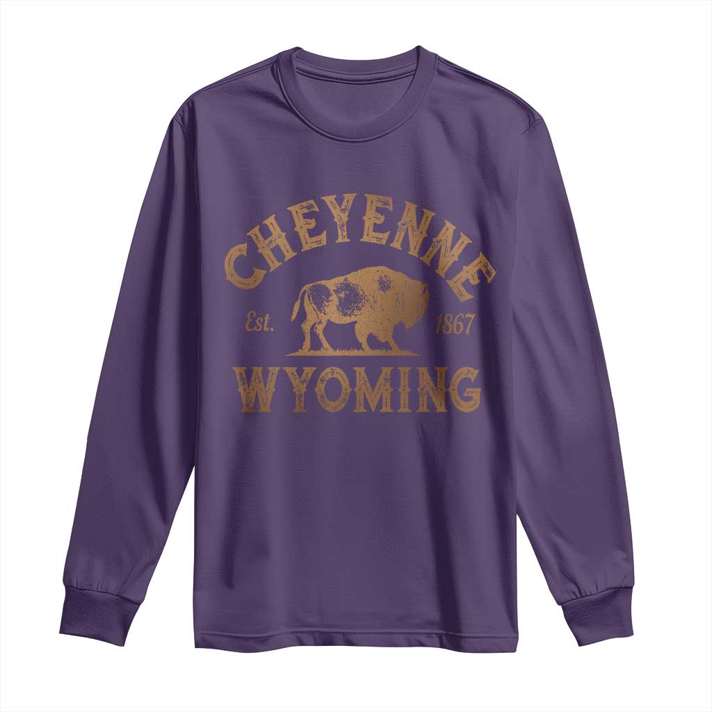 Cheyenne Wyoming Est 1867 WY Bison Cowboy State Pride Long Sleeve Shirt