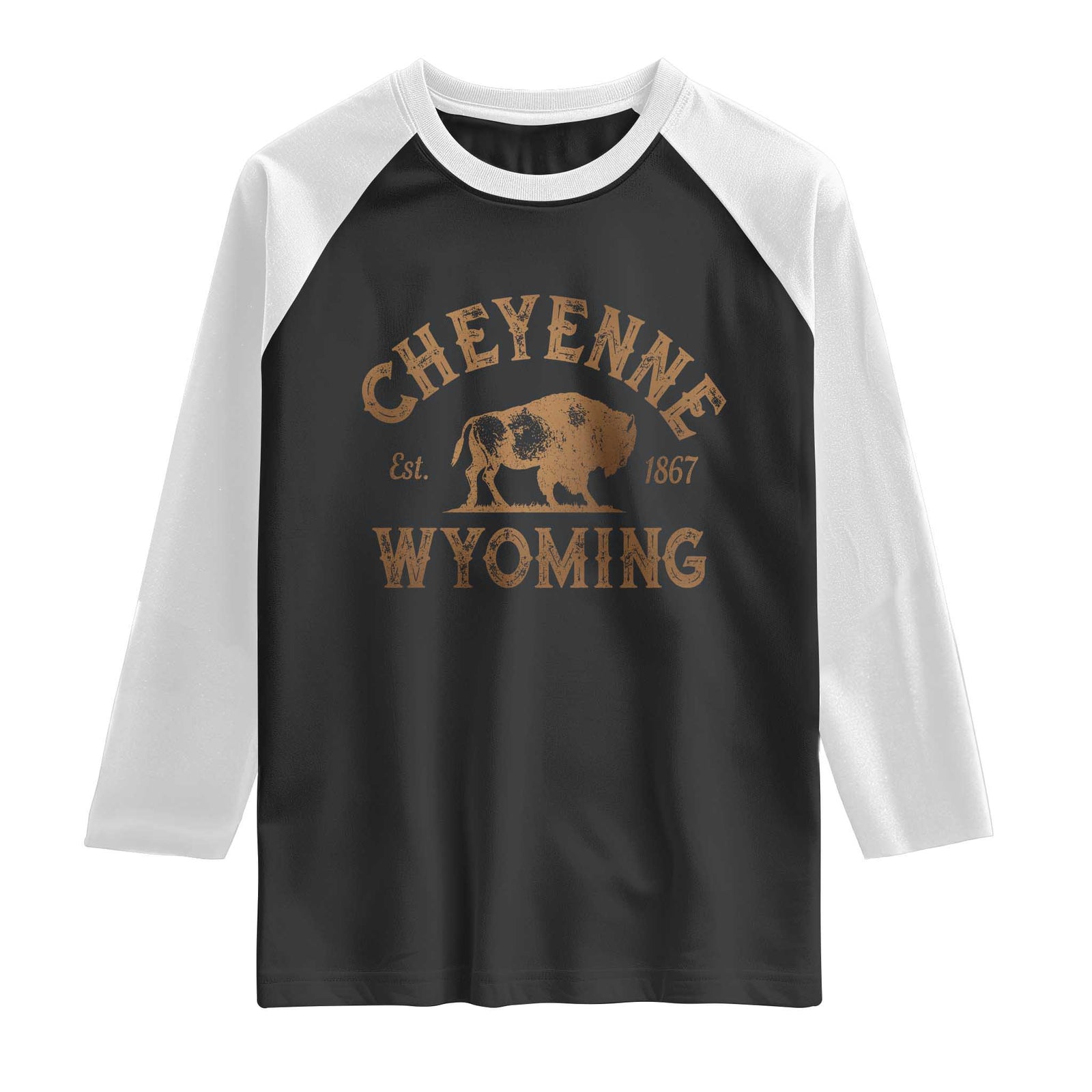 Cheyenne Wyoming Est 1867 WY Bison Cowboy State Pride Raglan Shirt TS11 Black White Print Your Wear