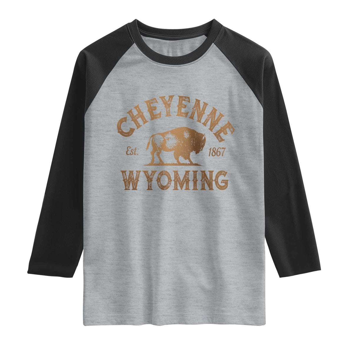 Cheyenne Wyoming Est 1867 WY Bison Cowboy State Pride Raglan Shirt