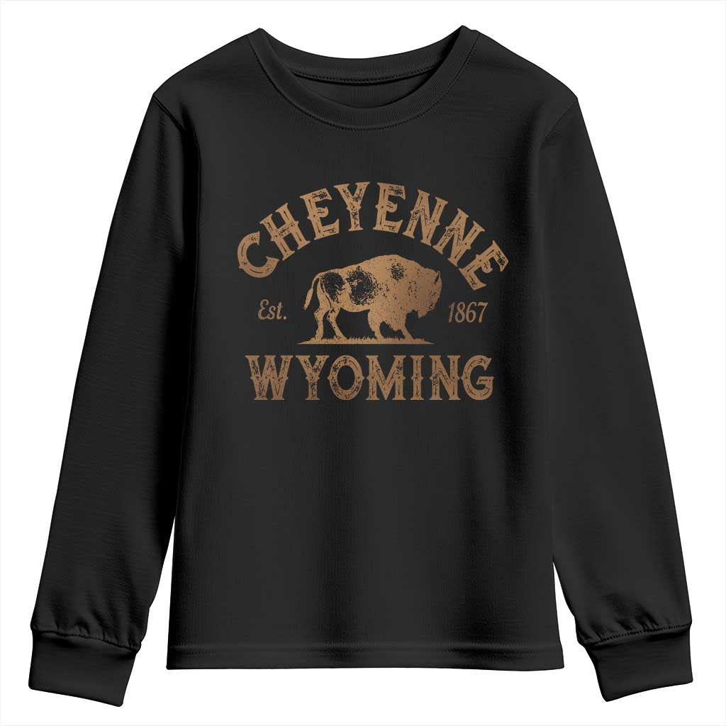 Cheyenne Wyoming Est 1867 WY Bison Cowboy State Pride Youth Sweatshirt TS11 Black Print Your Wear