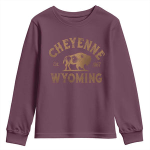 Cheyenne Wyoming Est 1867 WY Bison Cowboy State Pride Youth Sweatshirt