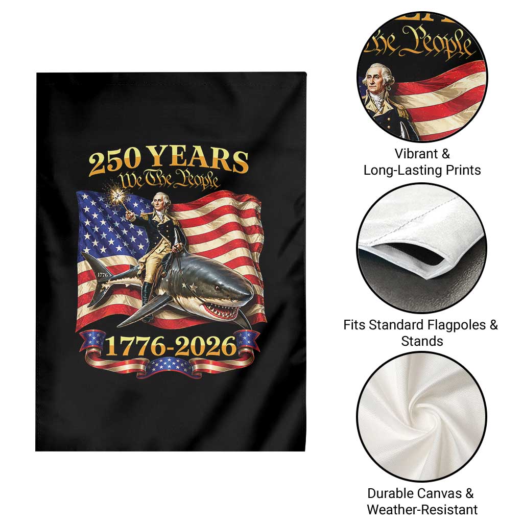 250 Years George Washington Riding Shark Garden Flag Funny July 4th American Flag 1776 2026