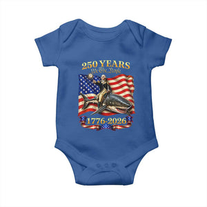 250 Years George Washington Riding Shark Baby Onesie Funny July 4th American Flag 1776 2026 TS11 Royal Blue Print Your Wear