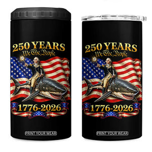 250 Years George Washington Riding Shark 4 in 1 Can Cooler Tumbler Funny July 4th American Flag 1776 2026