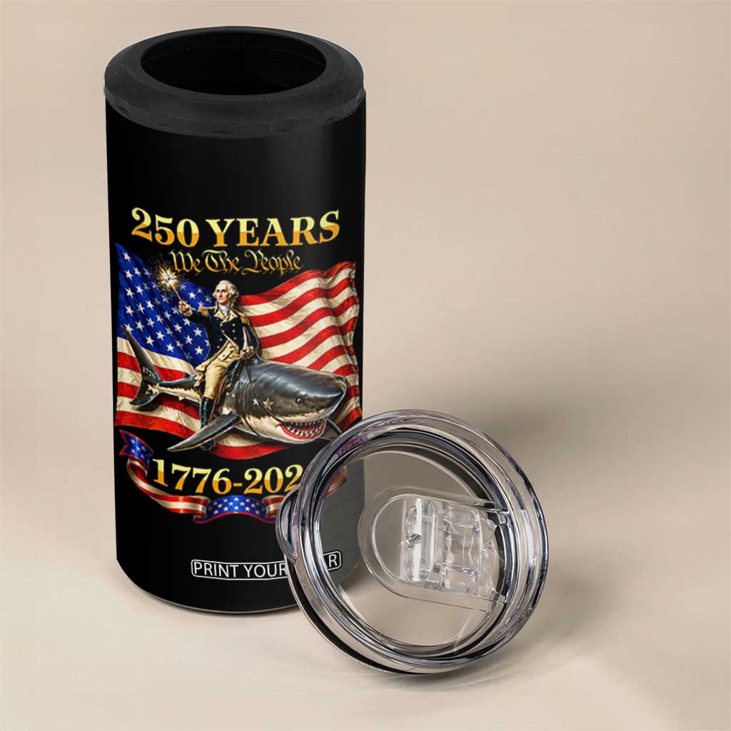 250 Years George Washington Riding Shark 4 in 1 Can Cooler Tumbler Funny July 4th American Flag 1776 2026