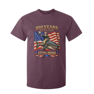250 Years George Washington Riding Shark T Shirt For Kid Funny July 4th American Flag 1776 2026 TS11 Maroon Print Your Wear
