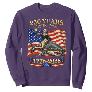 250 Years George Washington Riding Shark Sweatshirt Funny July 4th American Flag 1776 2026 TS11 Purple Print Your Wear
