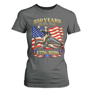 250 Years George Washington Riding Shark T Shirt For Women Funny July 4th American Flag 1776 2026