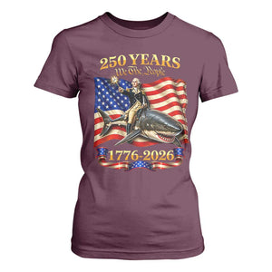 250 Years George Washington Riding Shark T Shirt For Women Funny July 4th American Flag 1776 2026