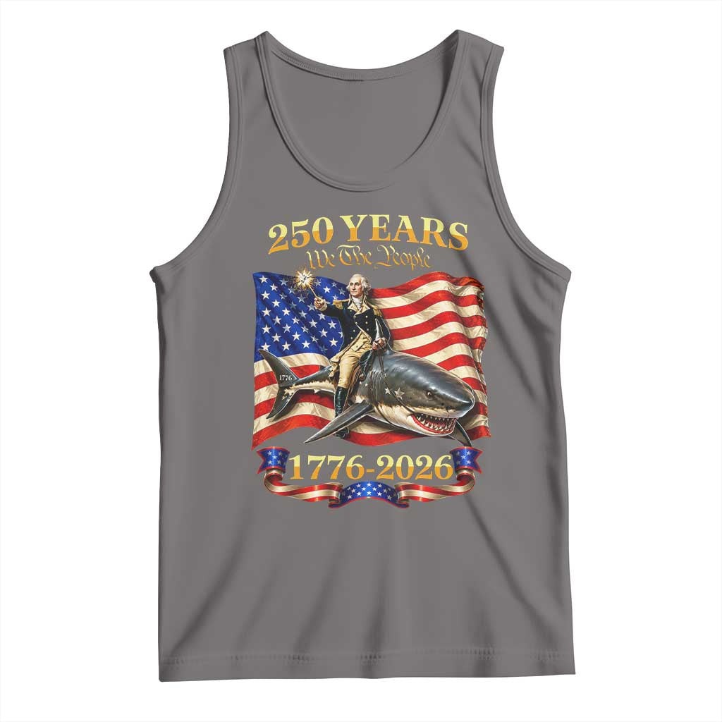 250 Years George Washington Riding Shark Tank Top Funny July 4th American Flag 1776 2026 TS11 Deep Heather Print Your Wear