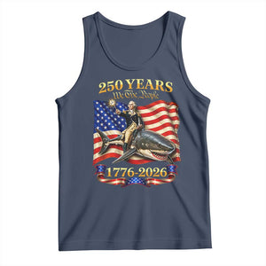 250 Years George Washington Riding Shark Tank Top Funny July 4th American Flag 1776 2026 TS11 Navy Print Your Wear