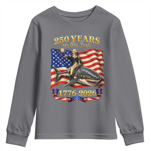 250 Years George Washington Riding Shark Youth Sweatshirt Funny July 4th American Flag 1776 2026 TS11 Charcoal Print Your Wear