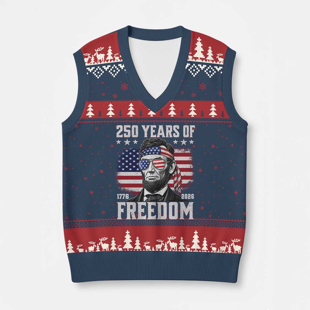 Abraham Lincoln 250 Years Of Freedom V-Neck Knit Sweater Vest 1776 2026 4th of July TS11 Navy Red Print Your Wear