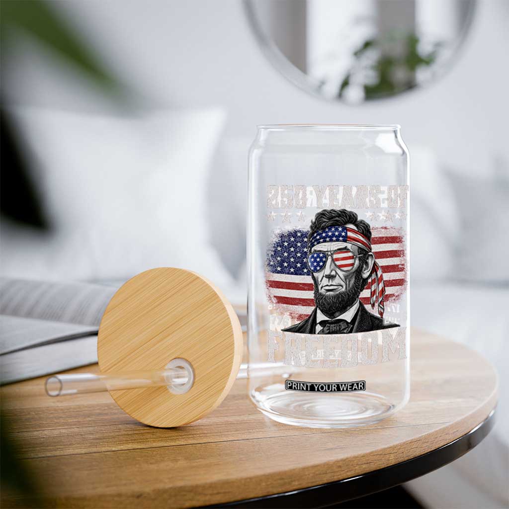 Abraham Lincoln 250 Years Of Freedom Glass Can 1776 2026 4th of July
