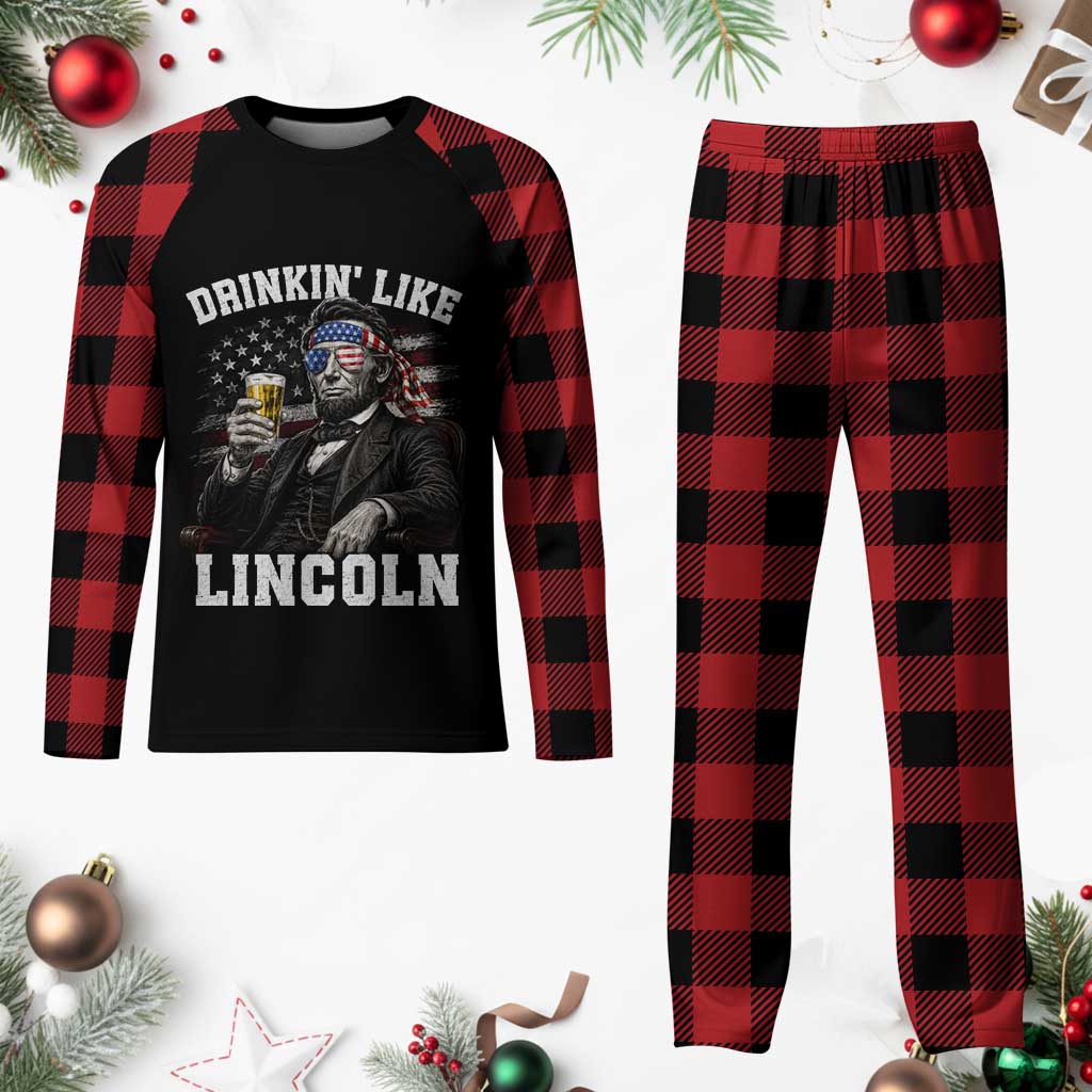 Drinkin Like Lincoln Plaid Pajama Set Abraham Lincoln 4th of July Beer Lover