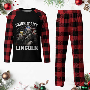 Drinkin Like Lincoln Plaid Pajama Set Abraham Lincoln 4th of July Beer Lover