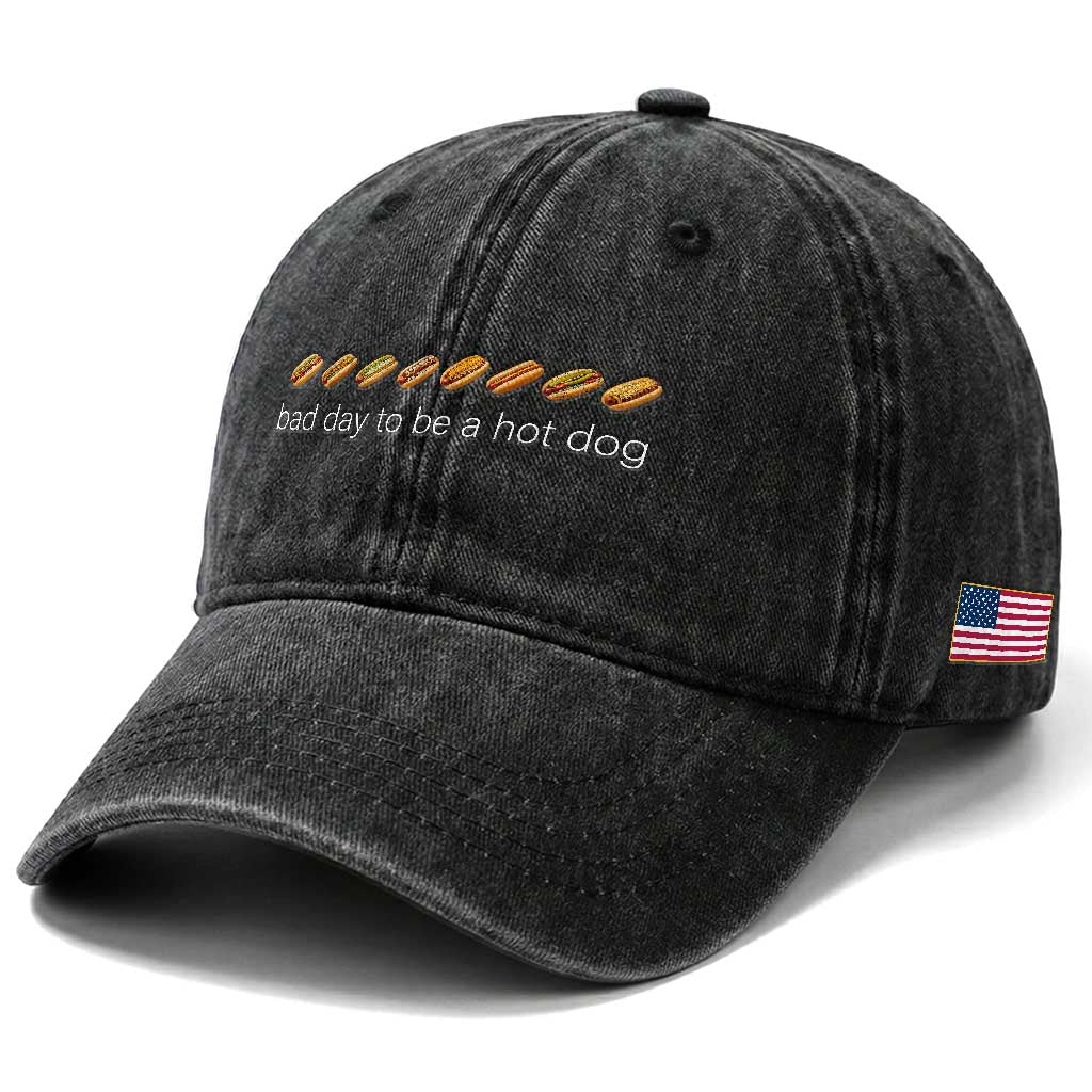 Bad Day To Be A Hot Dog Washed Cotton Baseball Cap Funny US Regional Hotdog Styles