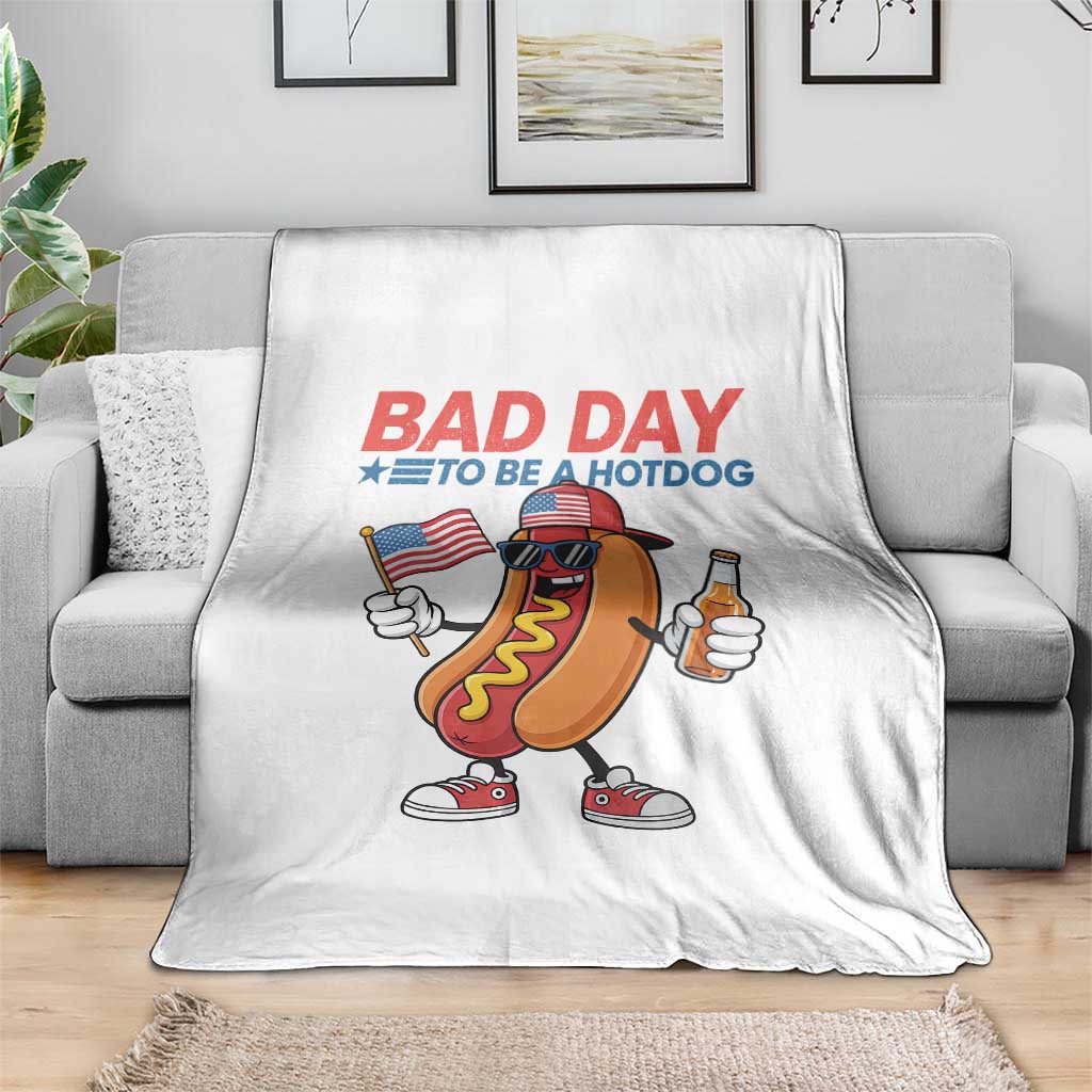 Bad Day To Be A Hot Dog Throw Blanket Funny BBQ Grilling 4th of July