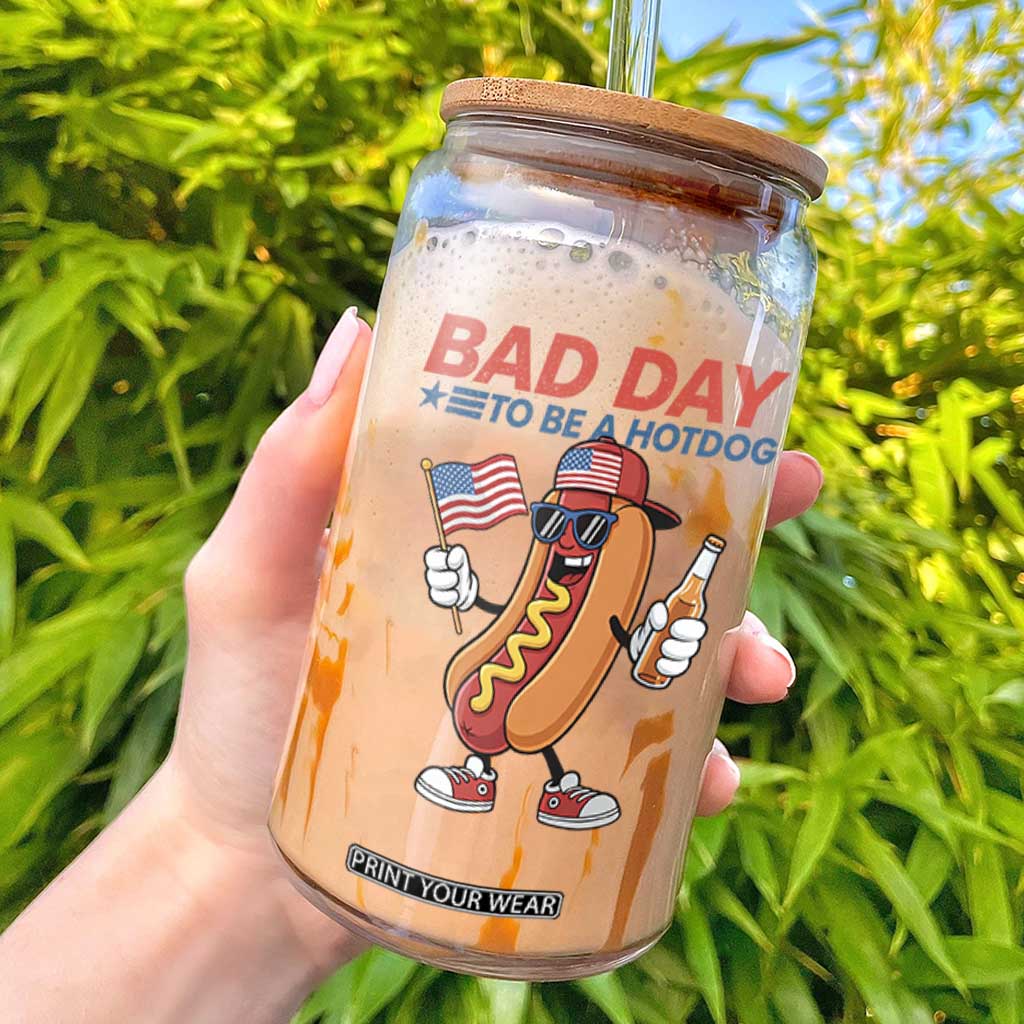 Bad Day To Be A Hot Dog Glass Can Funny BBQ Grilling 4th of July TS11 White Print Your Wear