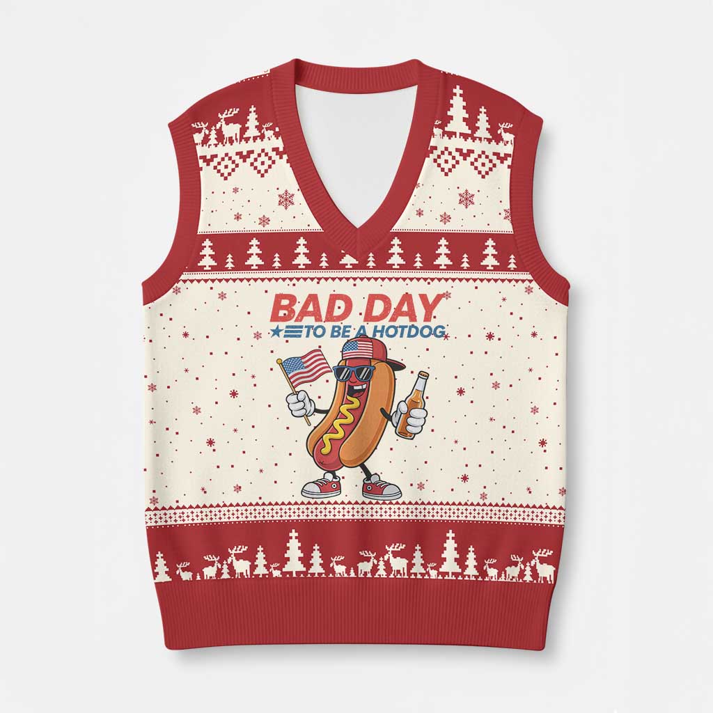 Bad Day To Be A Hot Dog V-Neck Knit Sweater Vest Funny BBQ Grilling 4th of July TS11 Beige Red Print Your Wear
